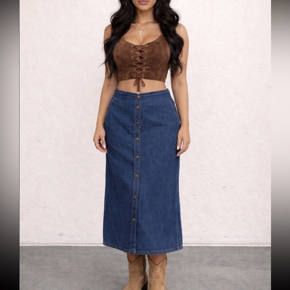Vintage Calvin klein button down skirt maxi jean skirt Y2K skirt